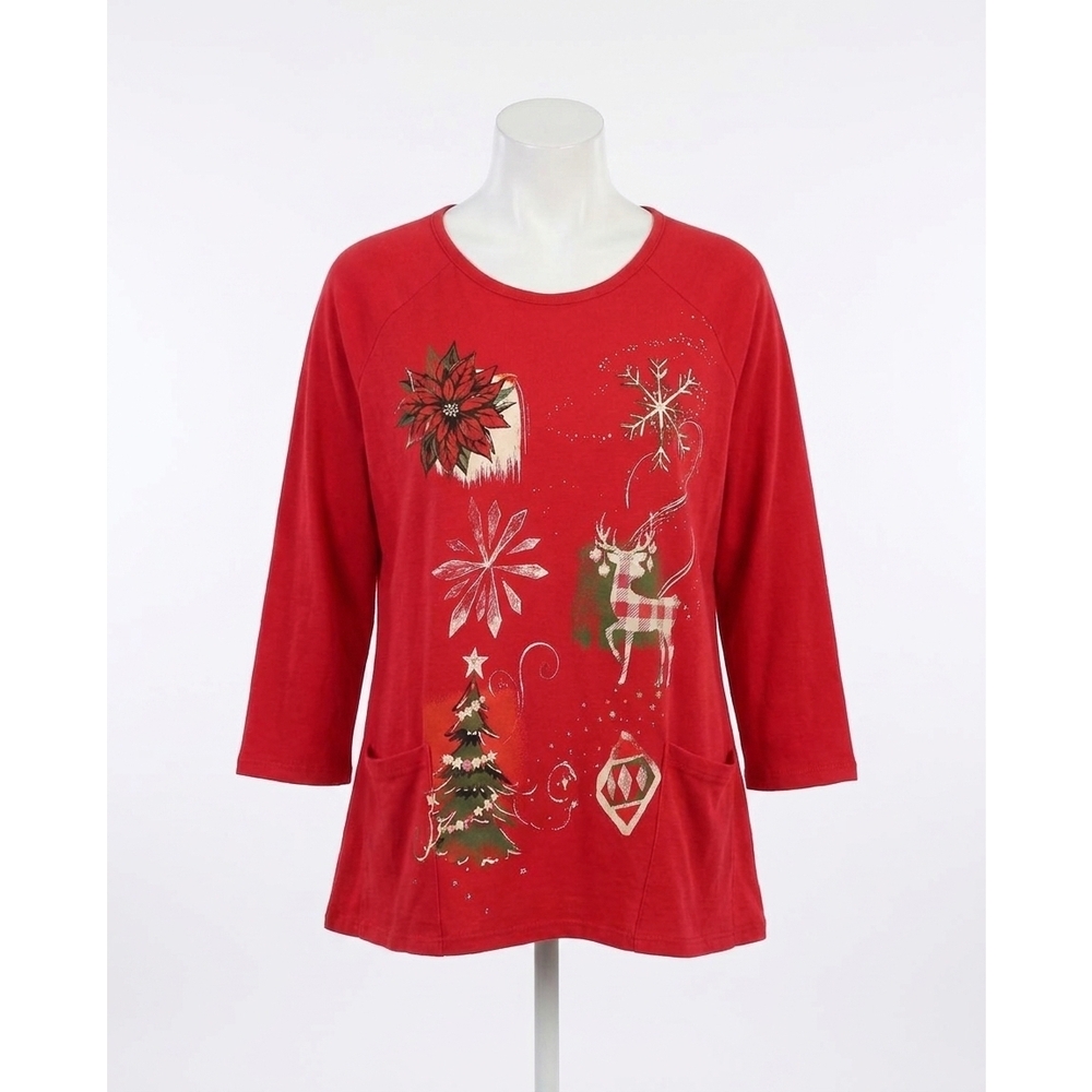 NEW JESS & JANE treasures mineral washed patch pocket cotton top in red